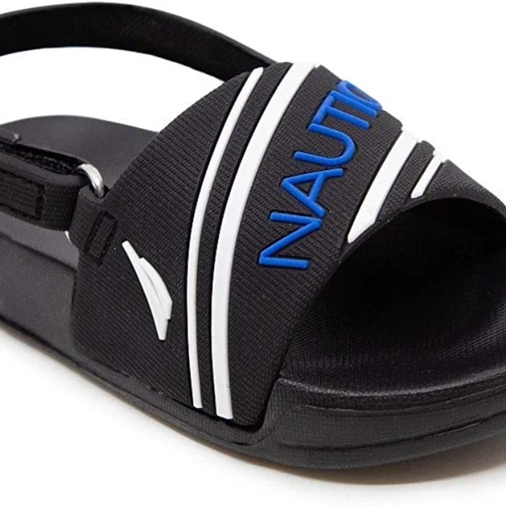 Nautica Kids Black/Blue/White Slide Sandals with Straps